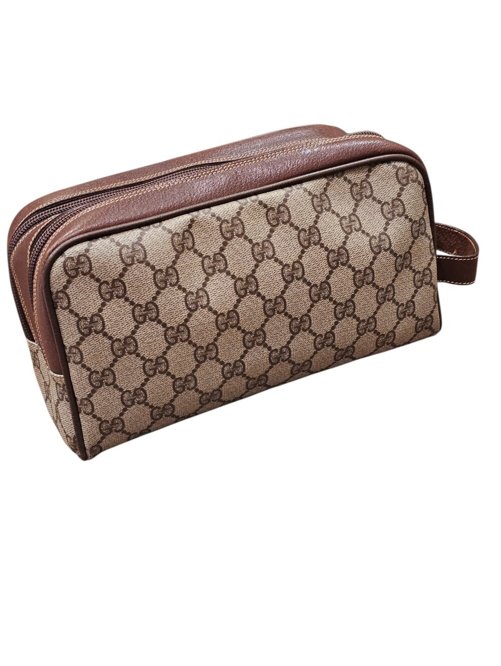 Gucci Vintage GG Supreme Canvas and Leather Clutch Toiletry Bag Unisex - Picture 10 of 12
